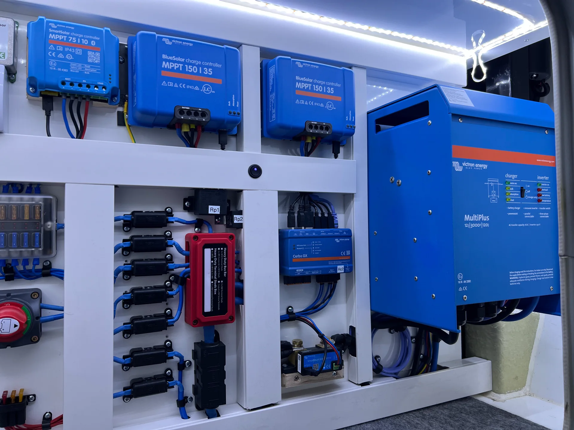 Inverter and 230-volt distribution installed in a motorhome