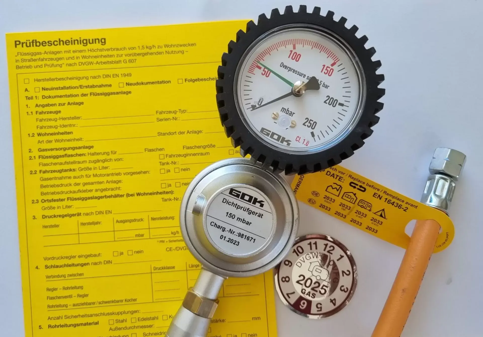Inspection book and gas-test certificate